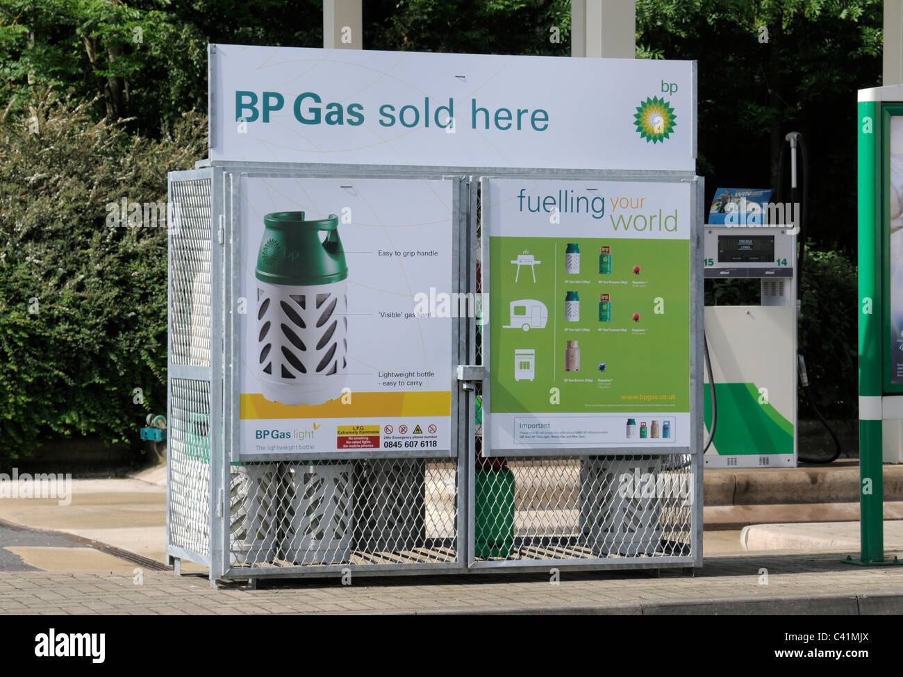 BP Gas venduto qui segno Foto Stock