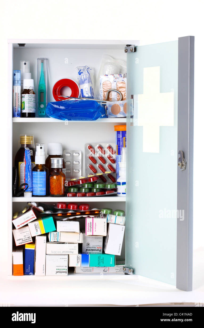 Farmaci diversi in una casa privata medicina del torace. Assistenza medica. Foto Stock