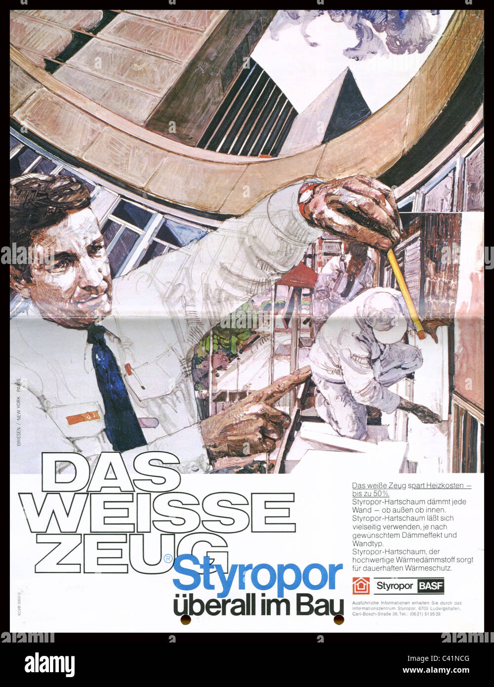 Pubblicità, materiale da costruzione, styrofoam, BASF, (Badische Anilin und Soda-Fabrik AG), 1973, slogan: 'The White stuff', Additional-Rights-clearences-not available Foto Stock