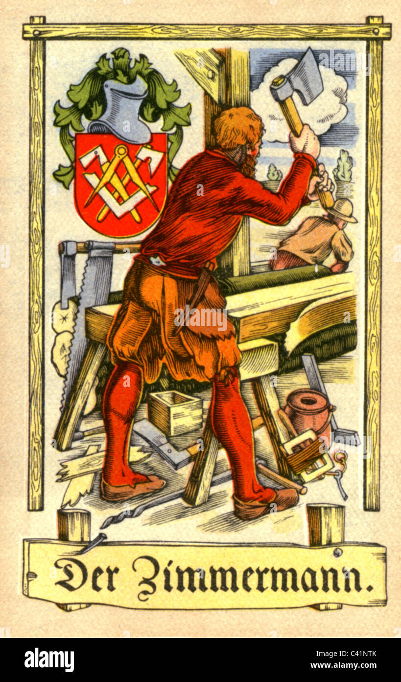 Persone, professioni, falegname, circa 1575, stampa a colori, carta di sigarette, Tengelmann, Muehlheim/Ruhr, 1934, , diritti-aggiuntivi-clearences-non disponibile Foto Stock