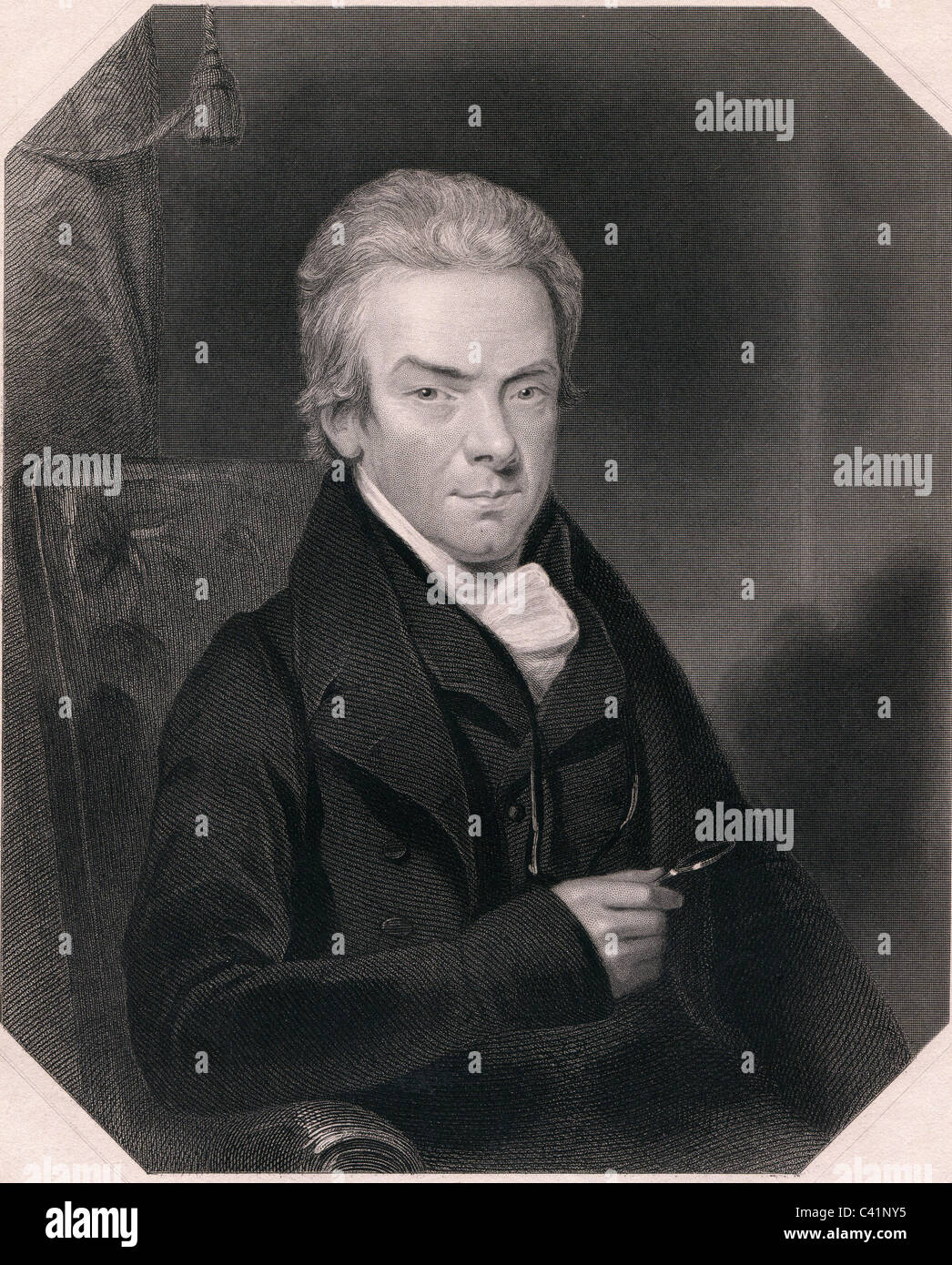 Wilberforce, William, 24.8.1759 - 29.7.1833, uomo politico britannico (Tory), leader del movimento per abolire il commercio di schiavi e mezza lunghezza, acciaio incisione di William & Francis Holl, secolo XIX, dopo un disegno di J. Stewart, artista del diritto d'autore non deve essere cancellata Foto Stock