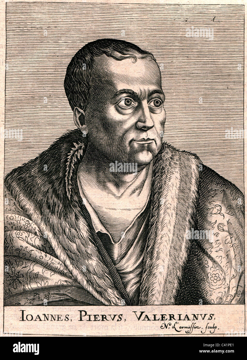 Bolzani, Piero Valeriano, 1477 - 1558, umanista italiano, teologo, ritratto, incisione su rame di Nicolas de Larmessin (1640-1725), artista del diritto d'autore non deve essere cancellata Foto Stock