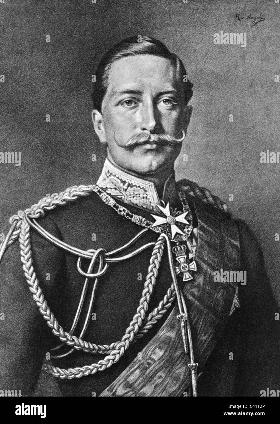 Wilhelm II, 27.1.1859 - 4.6.1941, Imperatore tedesco 1888 - 1918, ritratto, litografia dopo la verniciatura da Heinrich von Angeli, circa 1900, artista del diritto d'autore non deve essere cancellata Foto Stock
