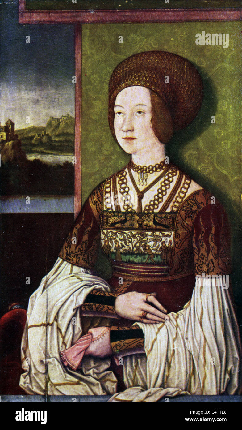 Bianca Maria, 5.4.1472 - 31.12.1510, Santa Imperatrice romana 10.2.1508 - 31.12.1510, a mezza lunghezza e stampa dopo la verniciatura da Bernhard Striegel, 1505/1510, , artista del diritto d'autore non deve essere cancellata Foto Stock