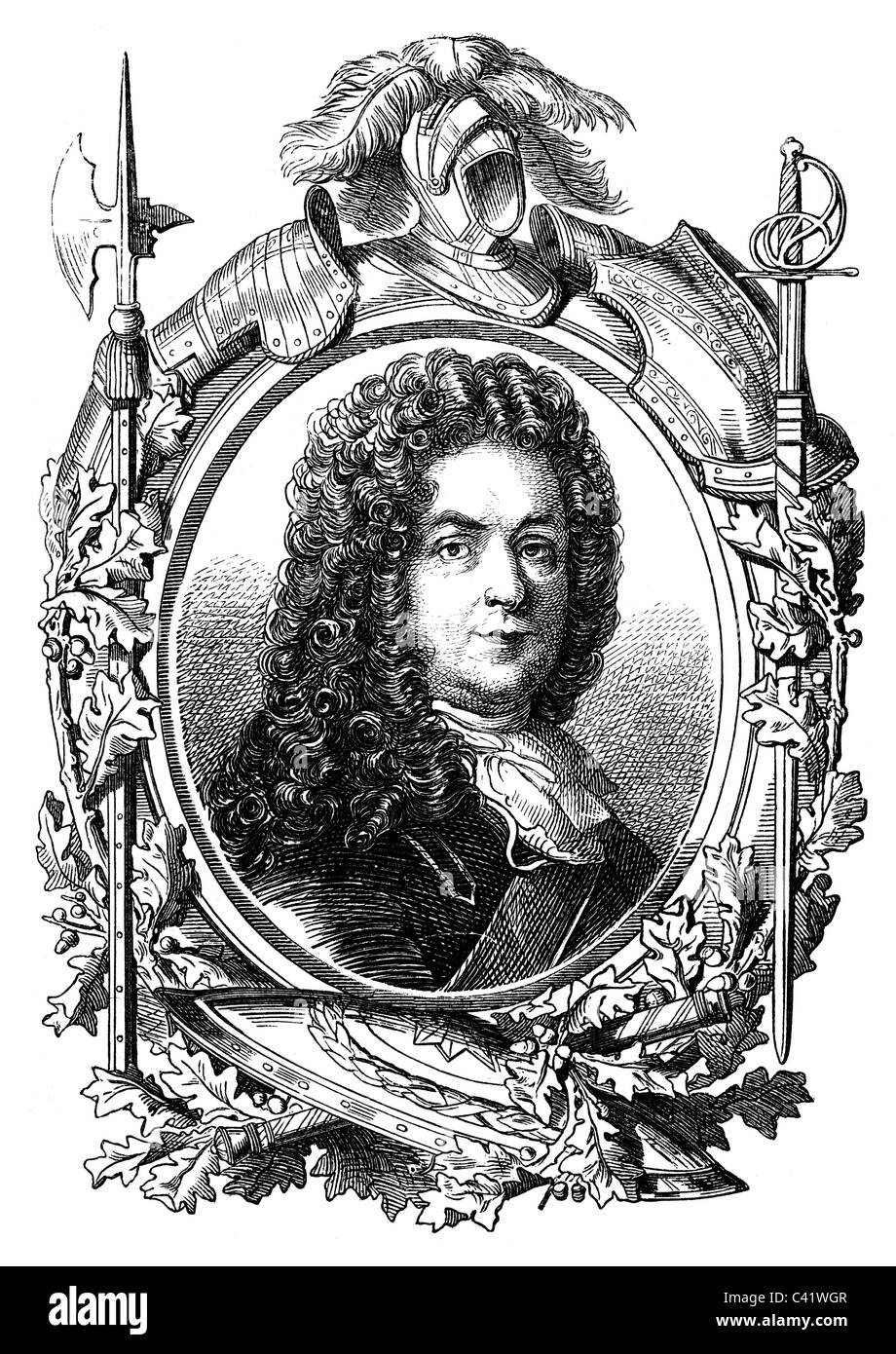 Neufville, Francois de, Herzog von Villeroy, 7.4.1644 - 18.7.1730, generale francese, ritratto, incisione in legno, 19th secolo, , Foto Stock