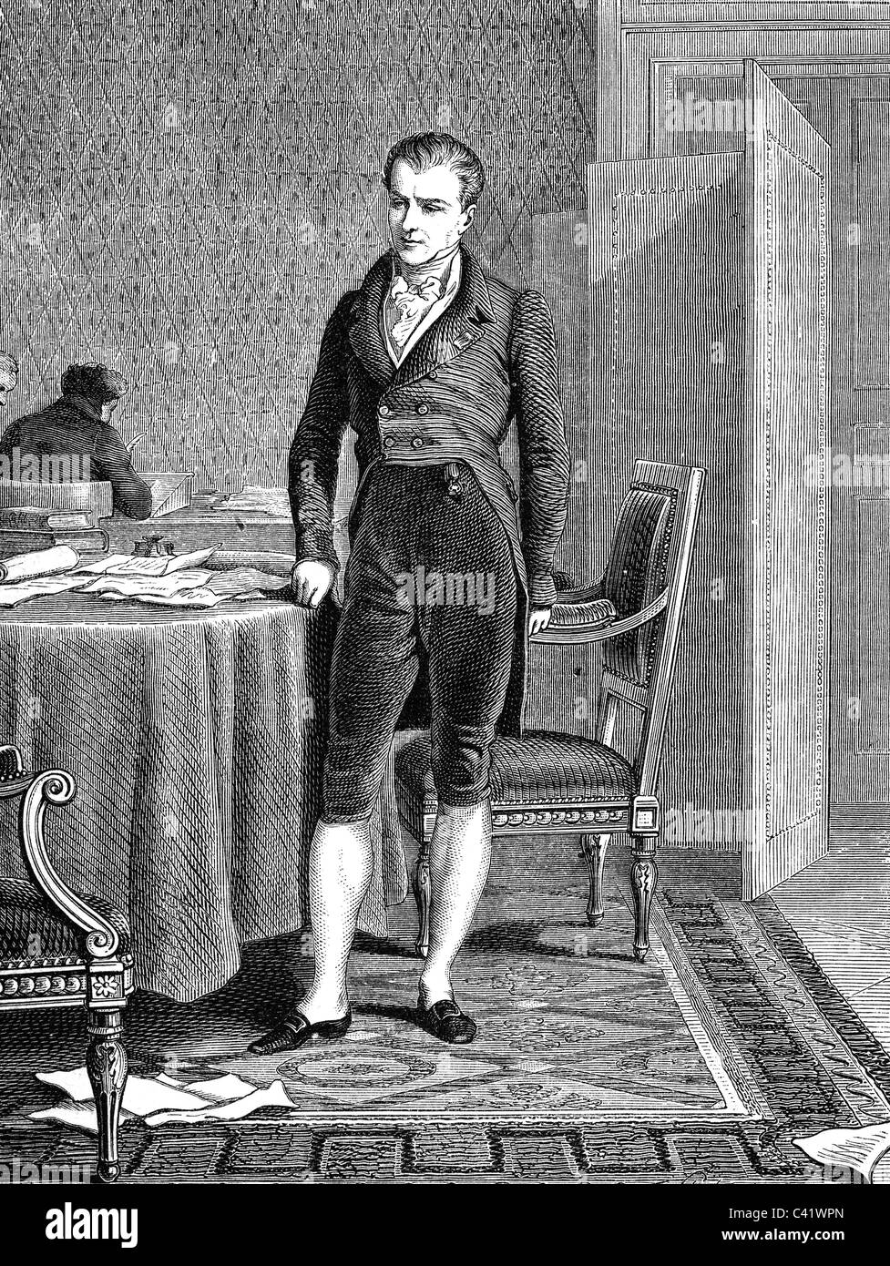 Dalberg, Emmerich Joseph von, 30.5.1773 - 27.4.1833, politico tedesco/francese, lunghezza intera, incisione in legno, 19th secolo, , Foto Stock
