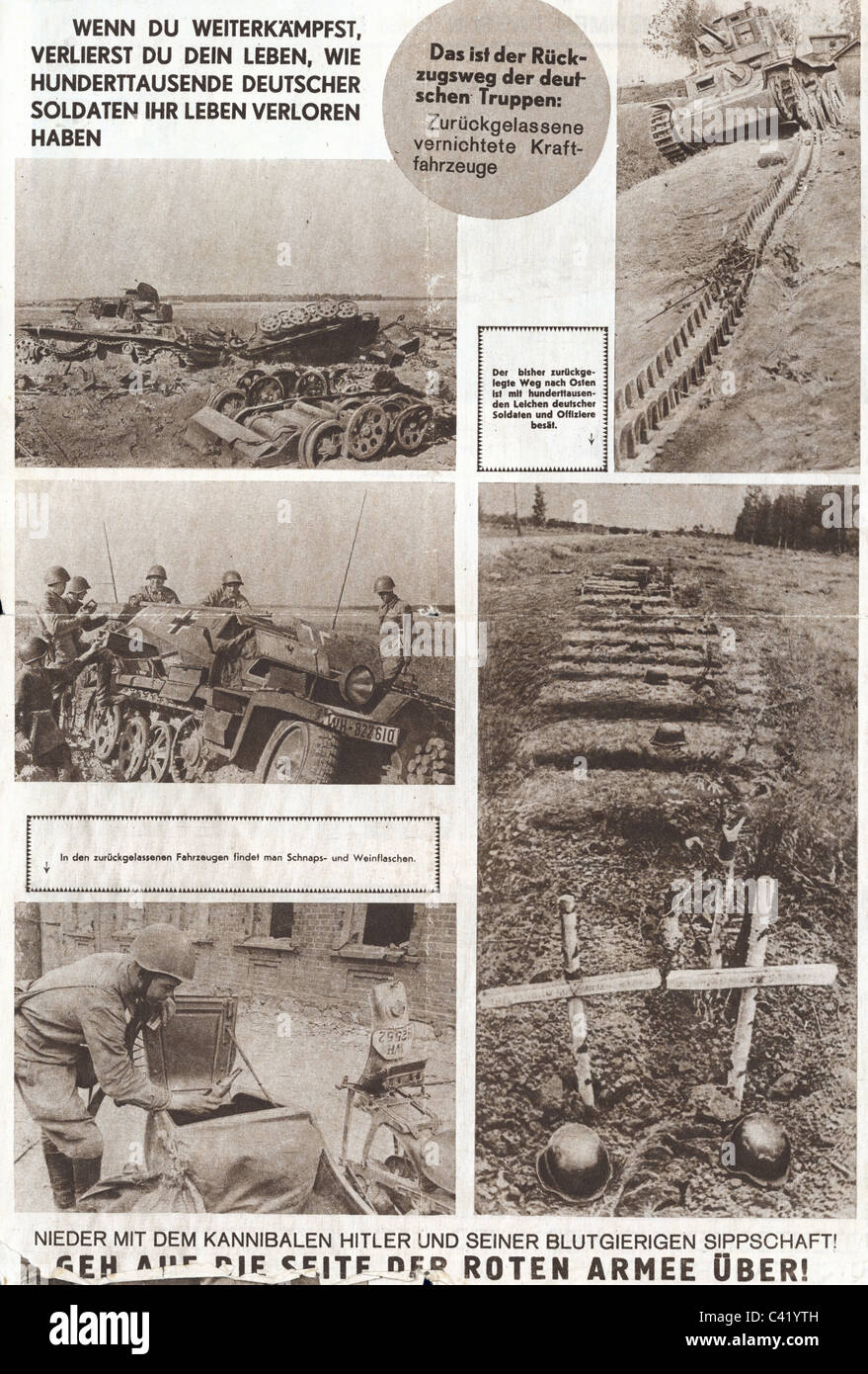 Eventi, seconda guerra mondiale / seconda guerra mondiale, propaganda, giornale di propaganda sovietica, 'Front-Illustrierte fuer den deutschen Soldaten' (prima notizia illustrata per il soldato tedesco), n. 1, luglio 1941, retro pagina, diritti aggiuntivi-clearences-non disponibile Foto Stock