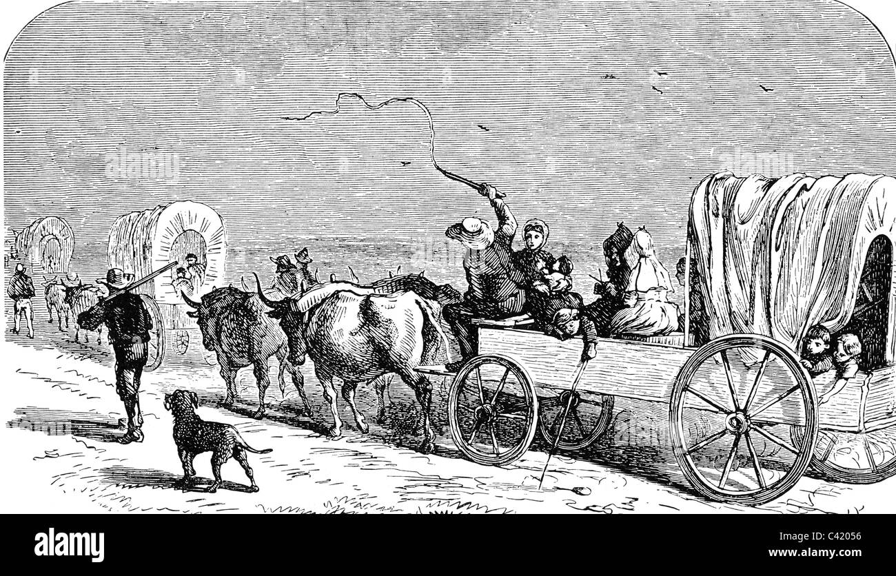 Geografia / viaggio, Stati Uniti, coloni, immigrati tedeschi sulla strada per New Braunfels, Texas, 1844, diritti aggiuntivi-clearences-non disponibile Foto Stock