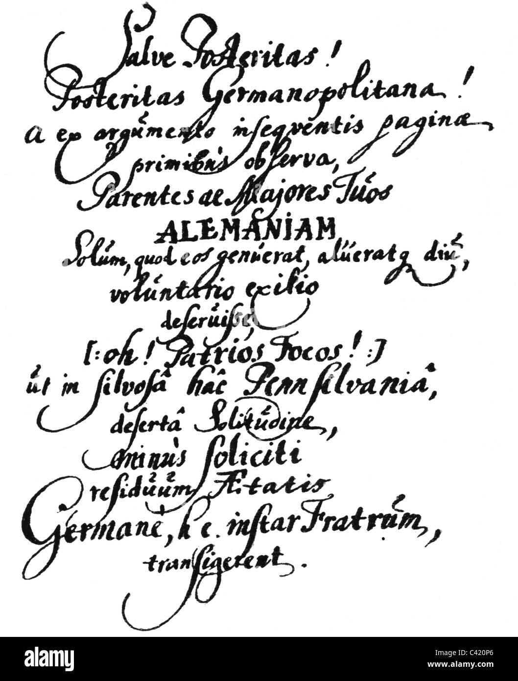 Pastorius, Franz Daniel, 26.09.1651 - 27.9.1719, avvocato/giurista tedesco, fondatore di Germantown, il primo insediamento tedesco in Nord America, il suo autografo, catasto, Germantown, USA, fine 17th secolo, Foto Stock