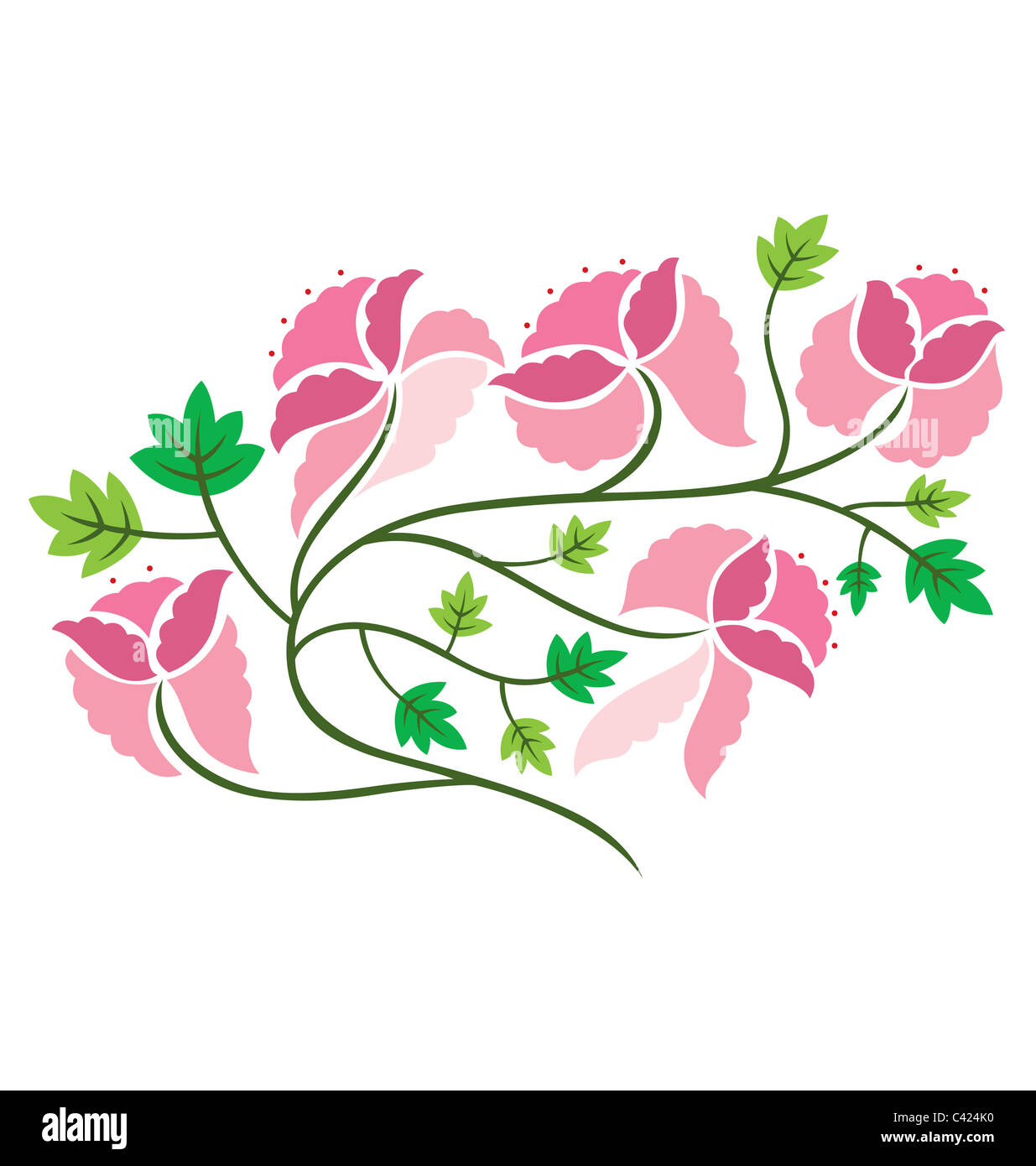 Una illustrazione di fiori con fogli in carta tagliata stile. Foto Stock