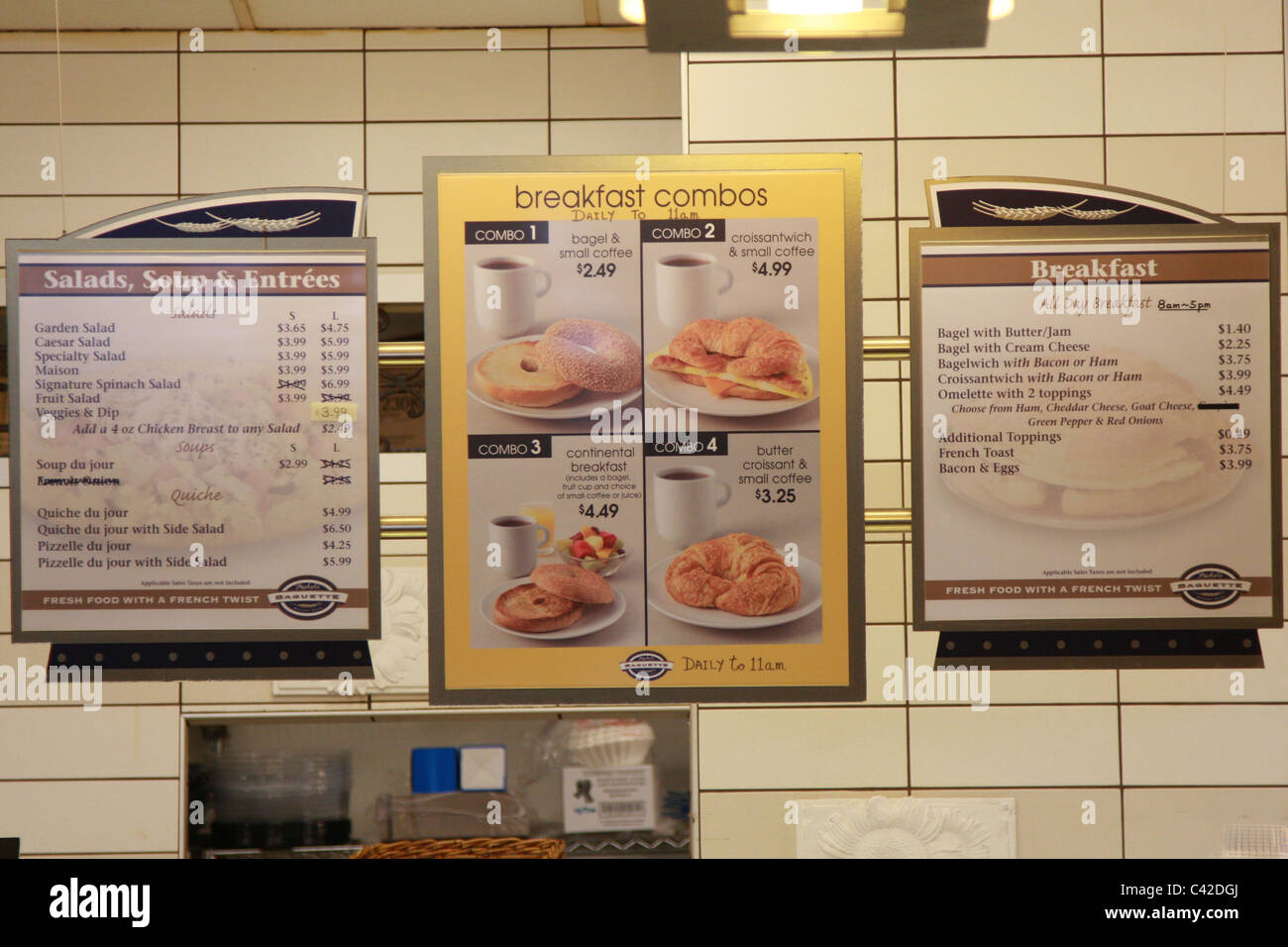 Il menu della prima colazione parete Foto Stock