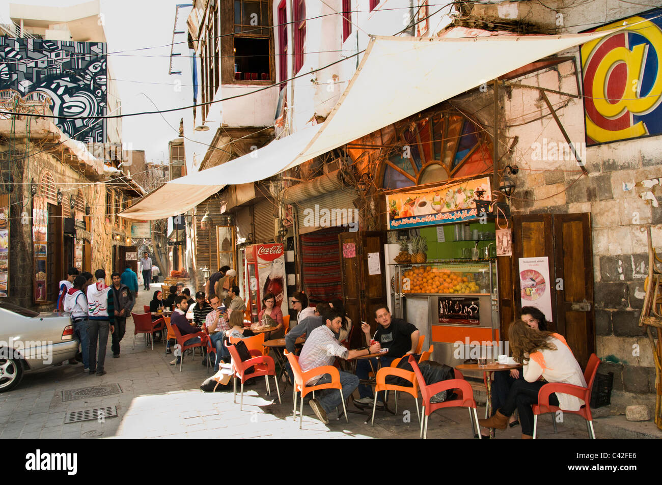 Centrale di Damasco Siria studenti Cafe tea coffee house Foto Stock
