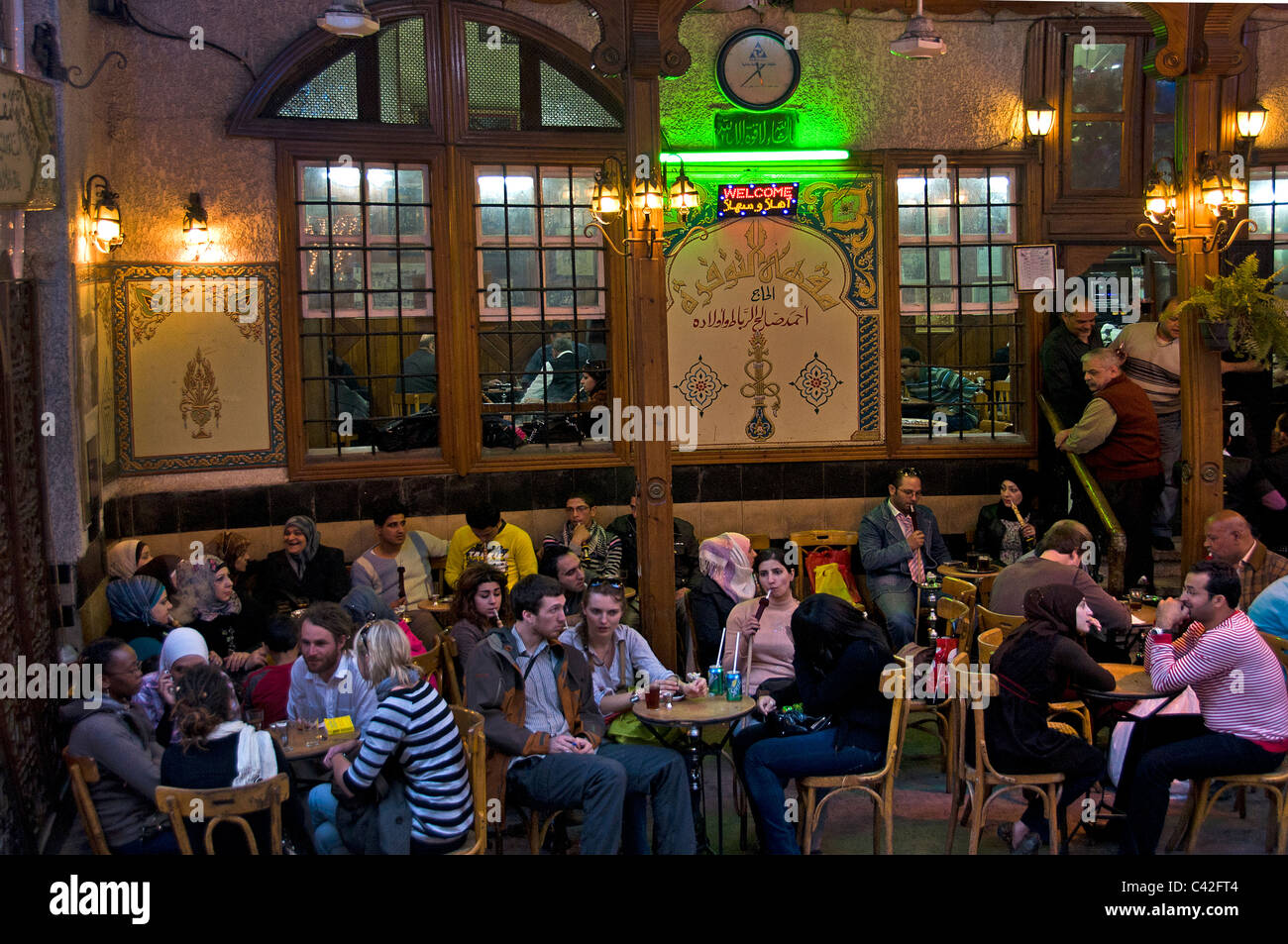 Vecchia di Damasco Siria tubazione acqua Cafe tea coffee house Bazaar Souq Foto Stock