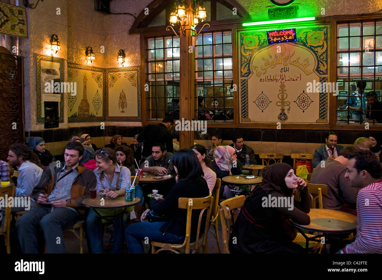 Vecchia di Damasco Siria tubazione acqua Cafe tea coffee house Bazaar Souq Foto Stock