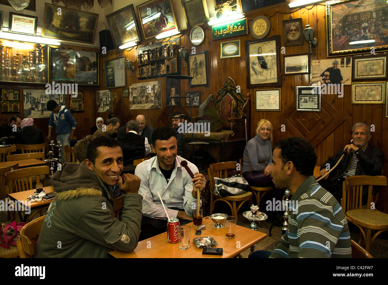 Vecchia di Damasco Siria tubazione acqua Cafe tea coffee house Damasco Bazaar Souq Foto Stock