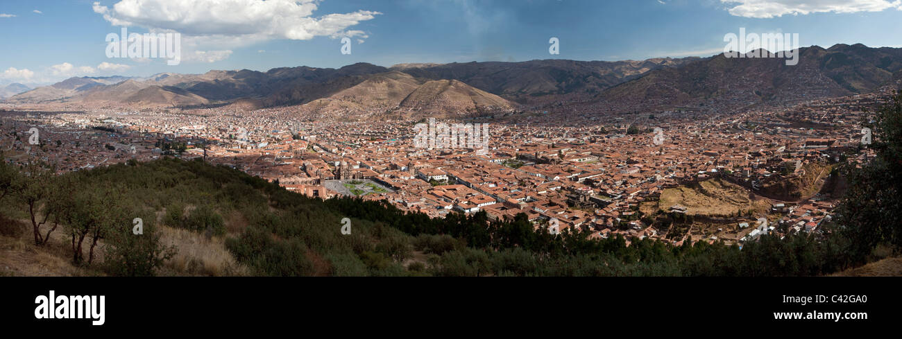 Il Perù, Cusco Cuzco, Vista panoramica dal punto di vista Cristo Blanco. UNESCO - Sito Patrimonio dell'umanità. Foto Stock