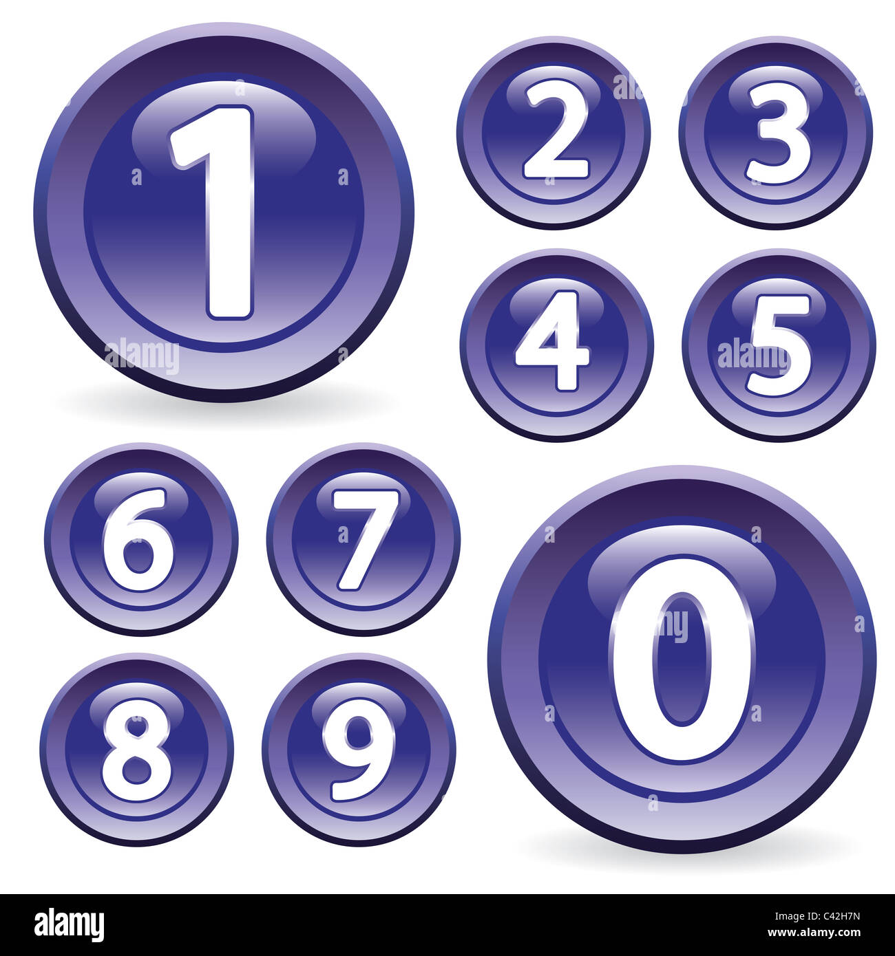 Set di cifre in stile lucido. Pulsanti per il Web design. Foto Stock