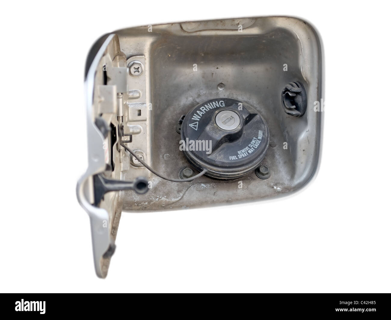 La benzina coperchio isolato su sfondo bianco Foto Stock