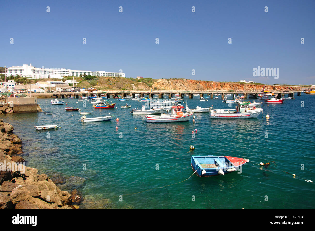 Barche da pesca a Porto de Baleeira, Sagres, Algarve Regione, Portogallo Foto Stock