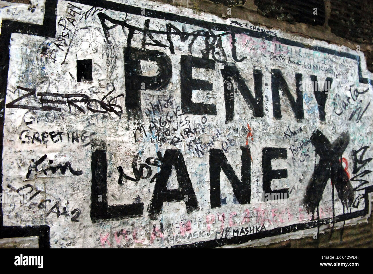 Penny Lane street sign in Liverpool. Foto Stock