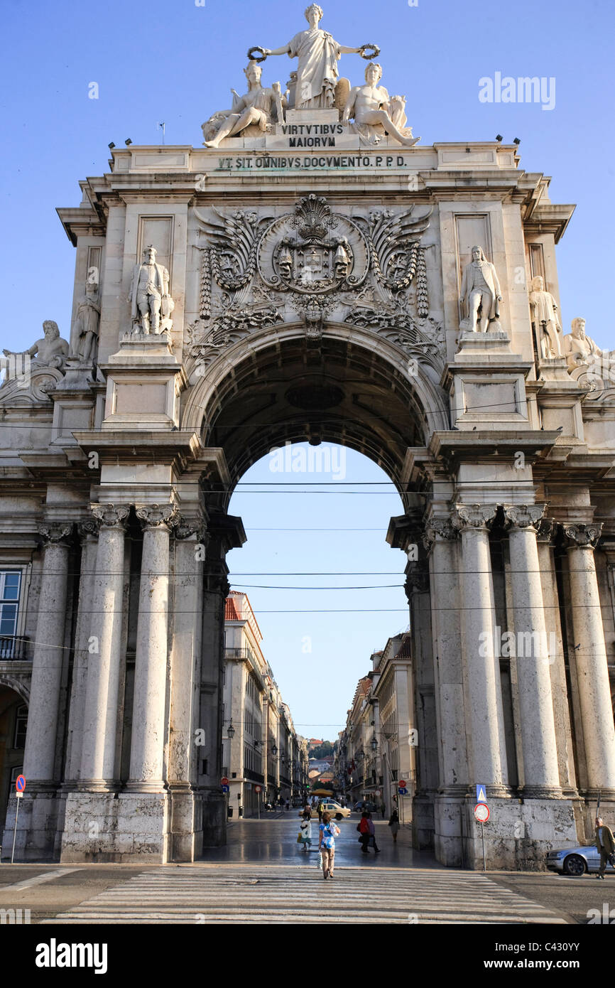 Arco da Rua Augusta, Baixa, Lisbona, Portogallo Foto Stock