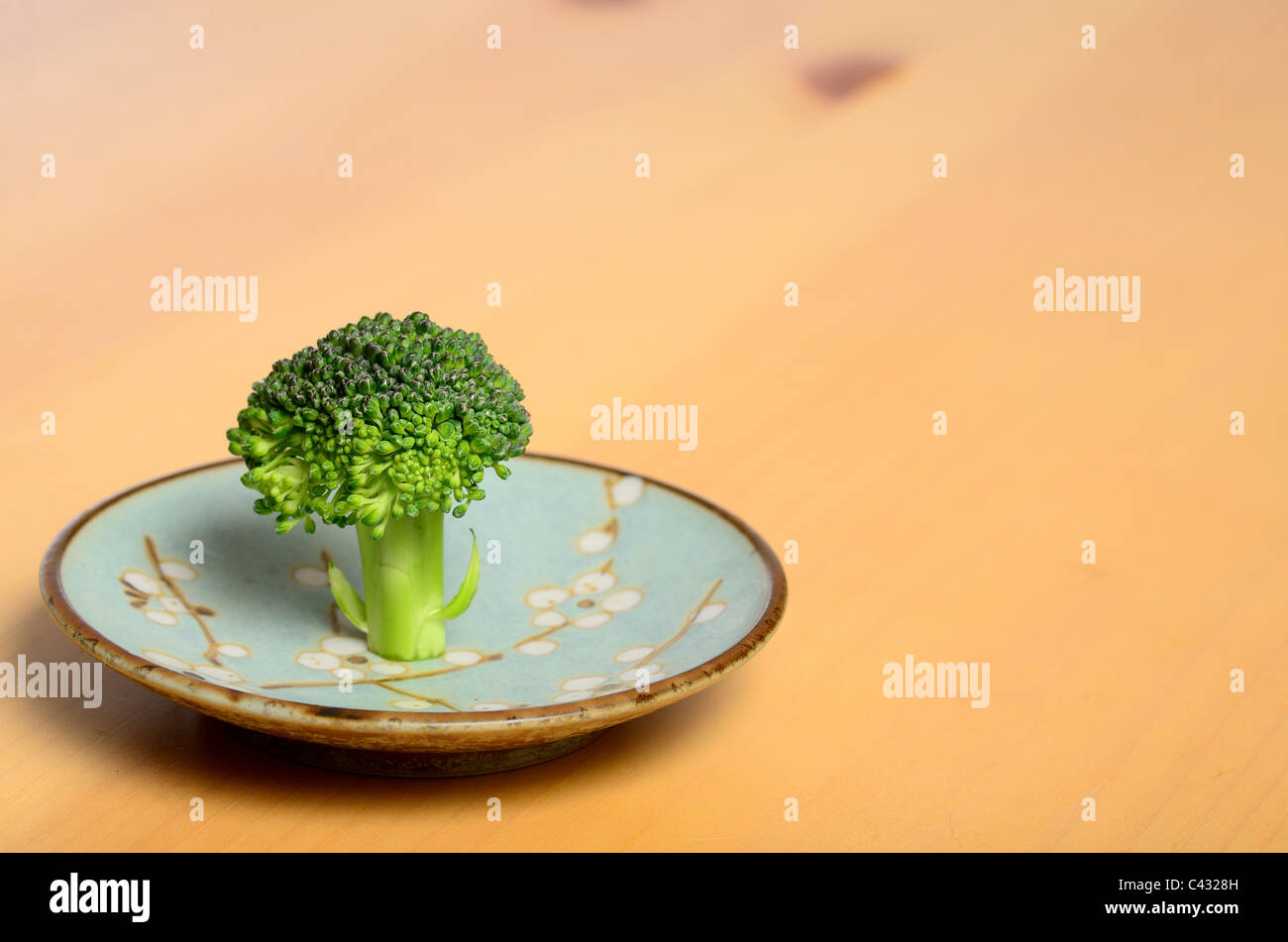 Broccoli in piedi su una piastra Foto Stock