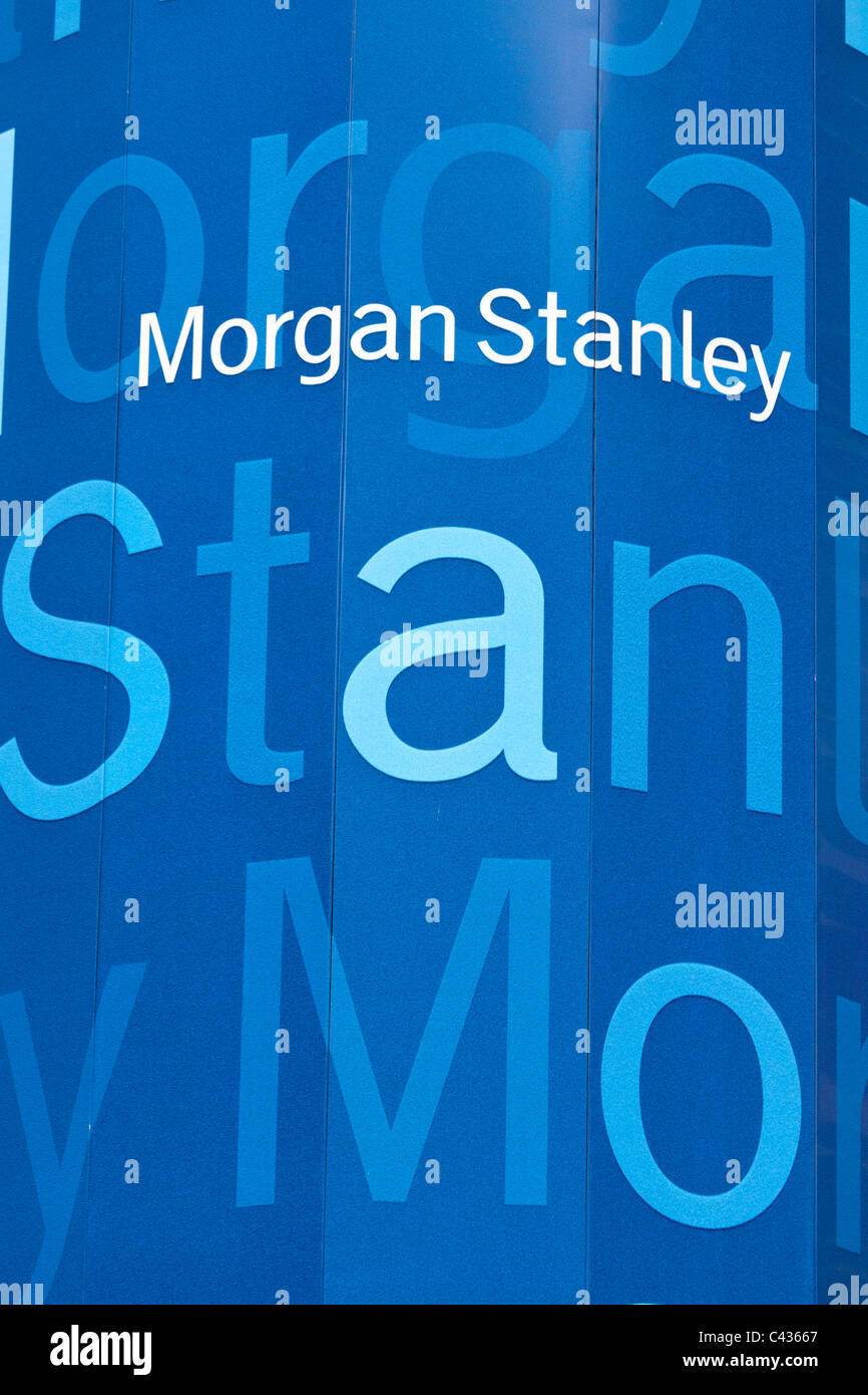 Morgan Stanley insegna al neon, Times Square a New York STATI UNITI D'AMERICA Foto Stock