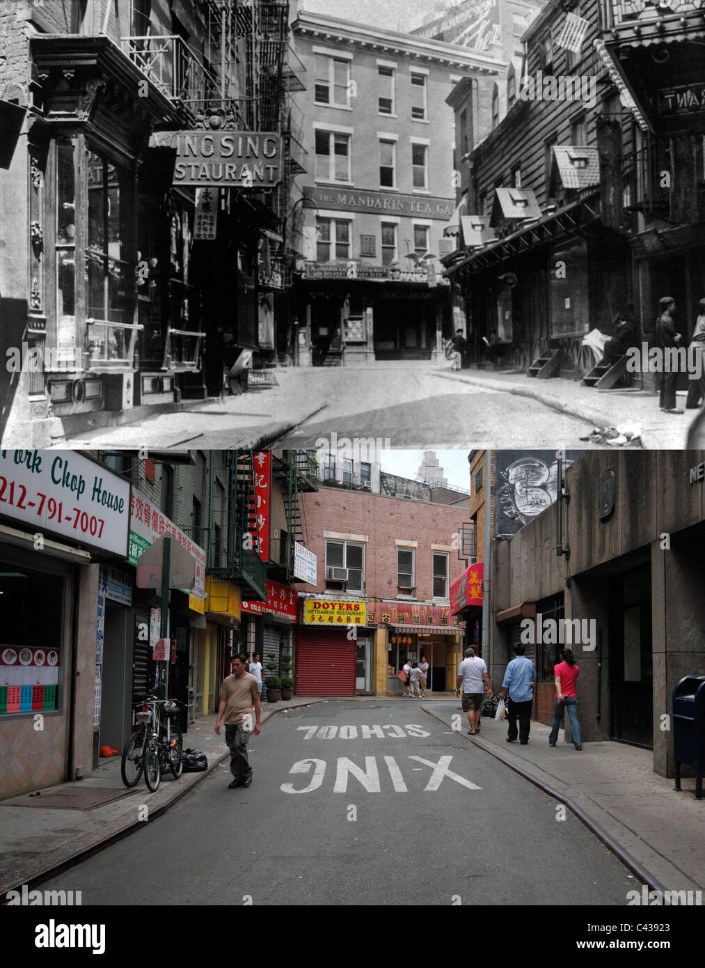 Doyers Street, Chinatown, ieri e oggi - Foto in alto circa 1900, immagine inferiore Maggio 2011 Foto Stock