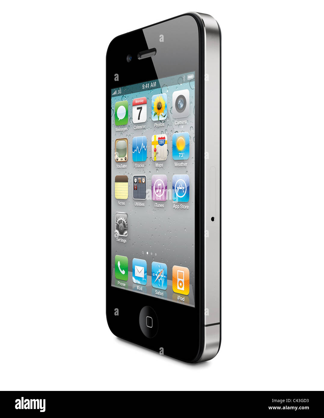 IPhone 4 tagliato fuori vista in prospettiva, in sfondo bianco Foto Stock