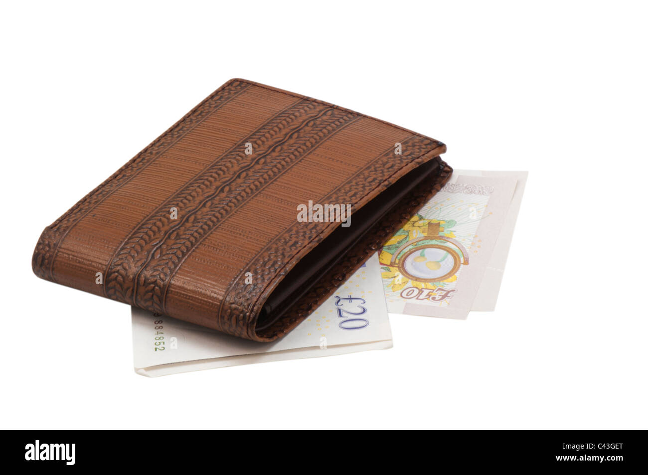 Moneta note e portafoglio. Foto Stock