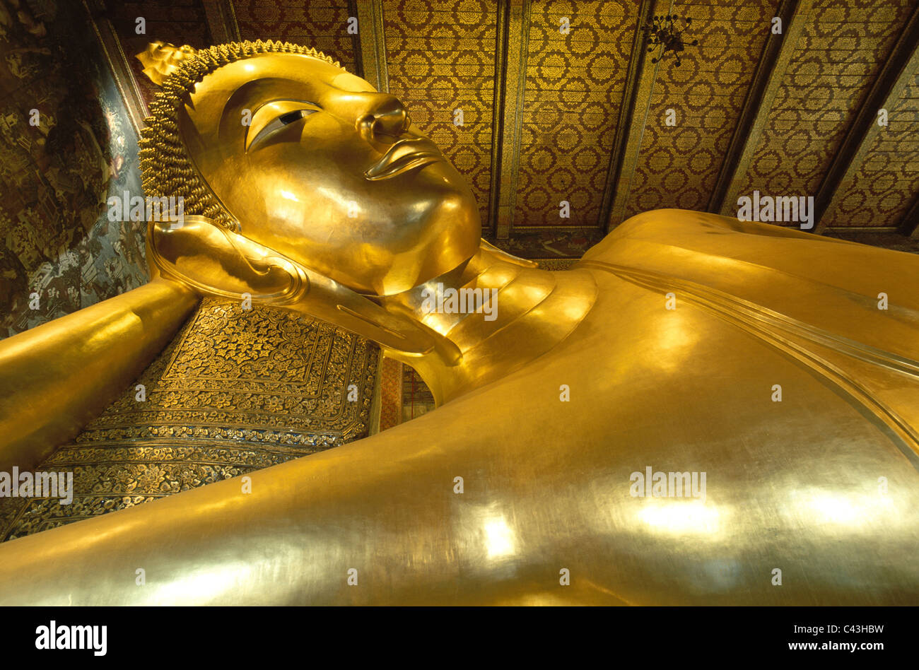46metri, Asia, Bangkok, vacanze, Landmark, Buddha Reclinato, Thailandia, turismo, vacanze, Wat Pho, Foto Stock