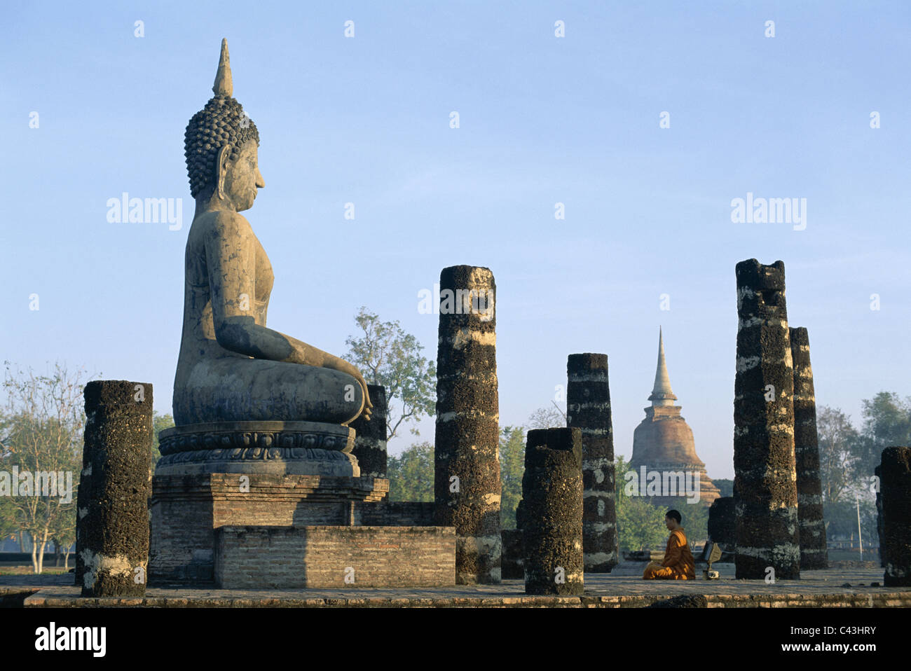 Asia, Buddha, patrimonio, vacanza, Landmark, seduto, Sukhothai, Thailandia, Turismo, Unesco, vacanza, Wat Mahathat, mondo, Foto Stock
