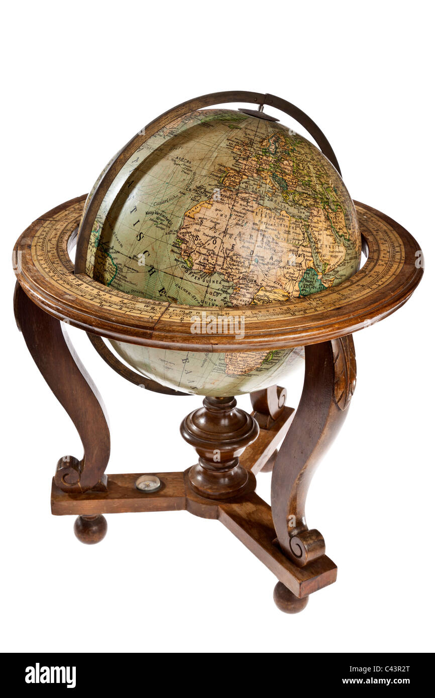 Olandese antico globo terrestre c.1920-1925 dalla dott.ssa N. Neuse nel supporto in legno che mostra l Europa e l Africa JMH4952 Foto Stock