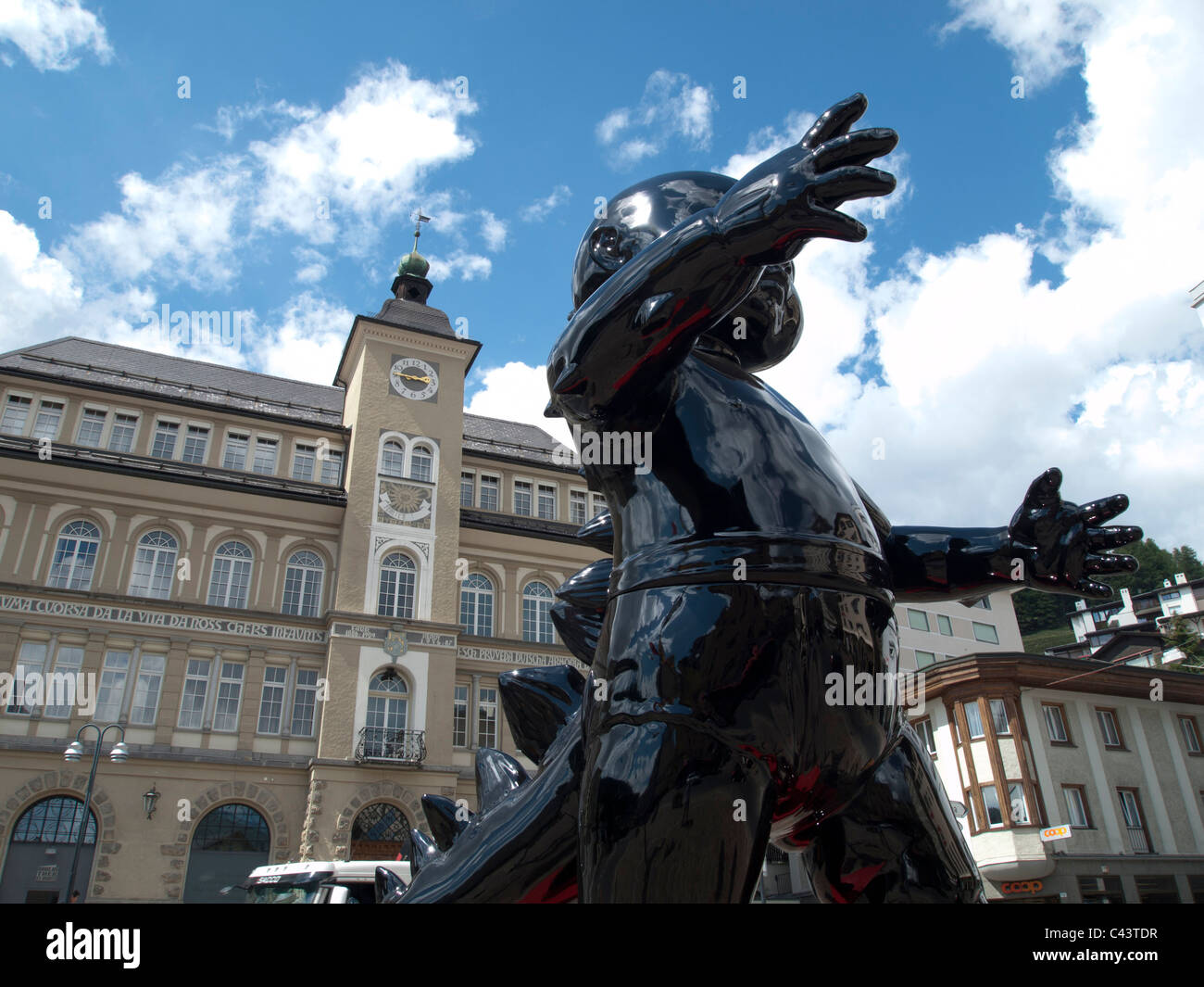 Engadin, zona pedonale, mall, Grigioni, Grigioni, Hanselmann, arte, abilità di lusso, Svizzera, Europa, scultura, San Mor Foto Stock