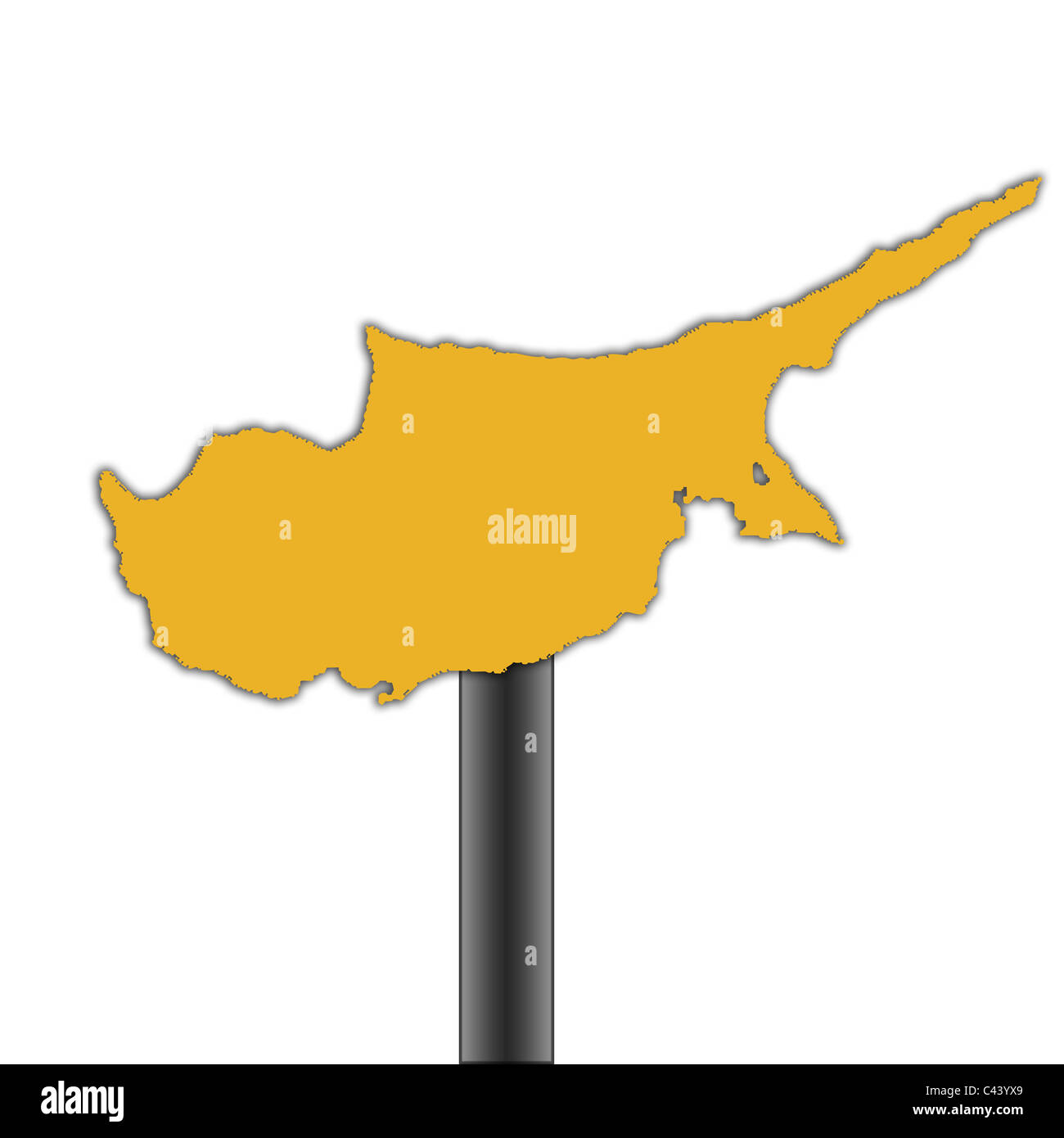 Mappa di Cipro cartello stradale isolato su uno sfondo bianco. Foto Stock