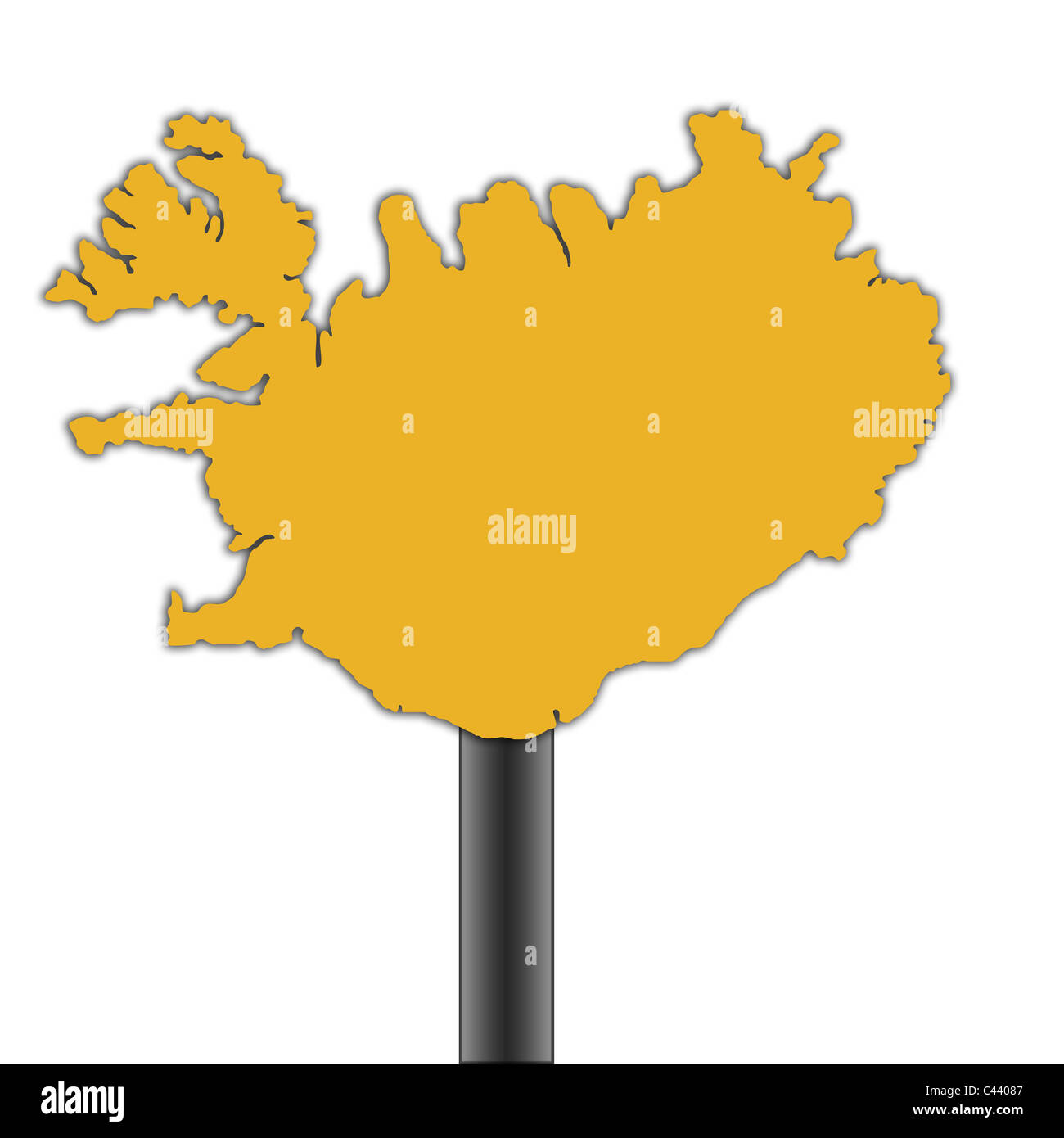 Islanda mappa cartello stradale isolato su sfondo bianco Foto Stock