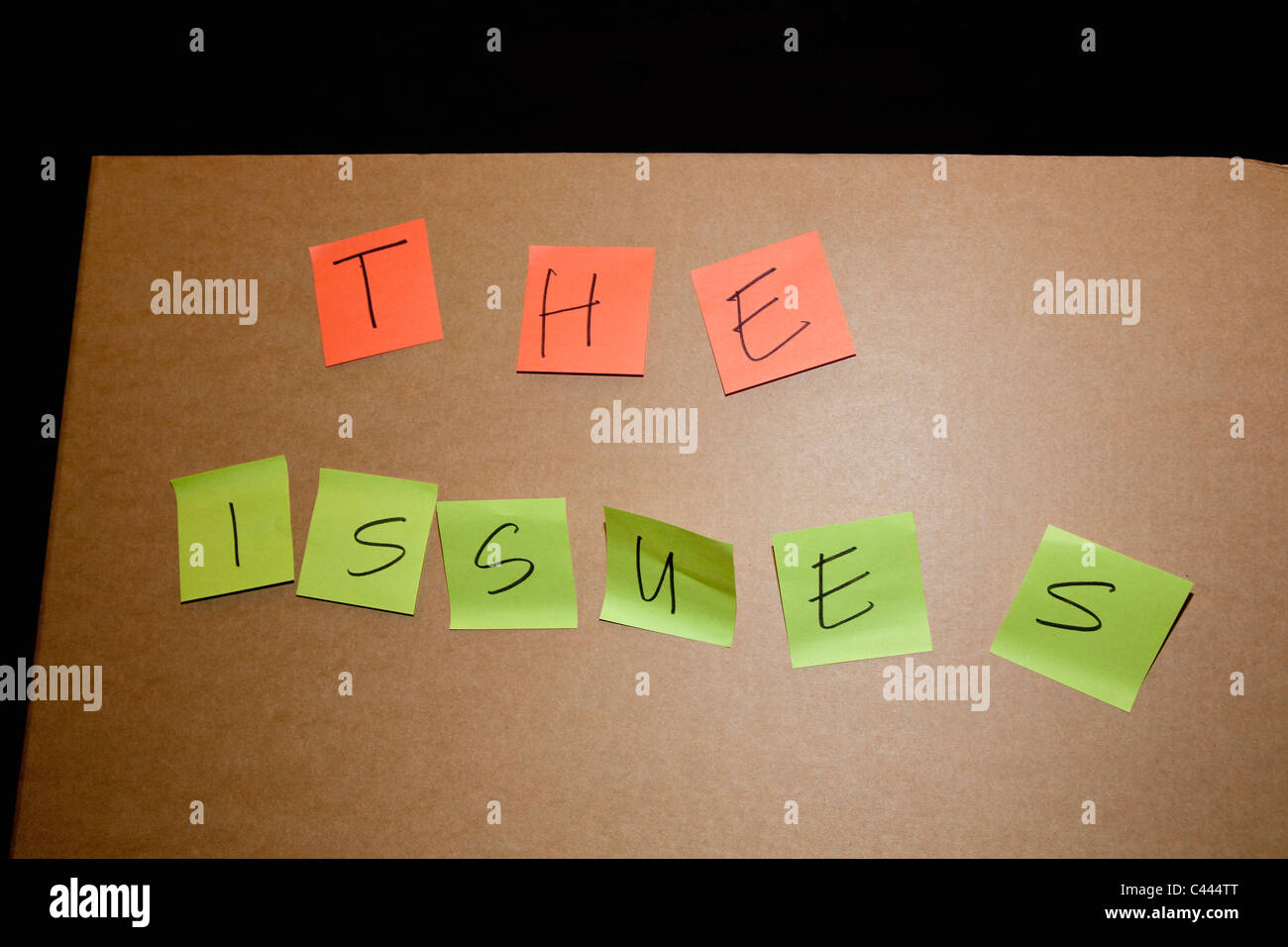 I TEMI SCRITTI su foglietti adesivi Foto Stock