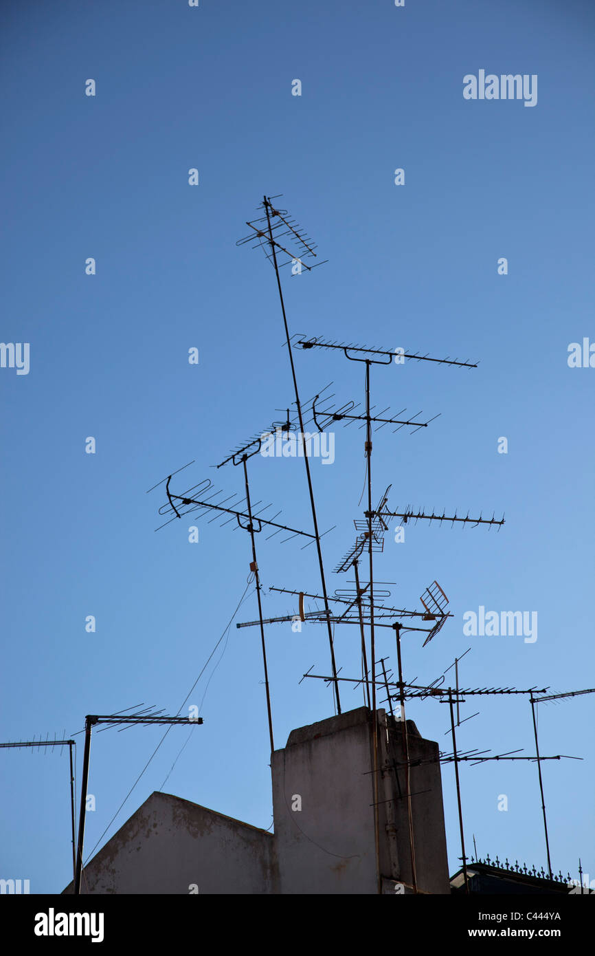 TV antenne sui tetti Foto Stock