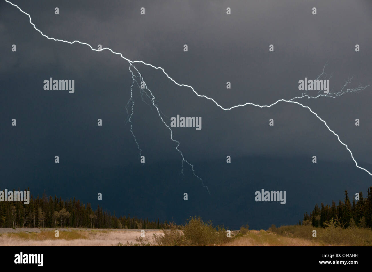 Tempesta, Alaska highway, Yukon, Agosto, USA, America del Nord, tempesta, flash, bullone, fulmini, meteo Foto Stock