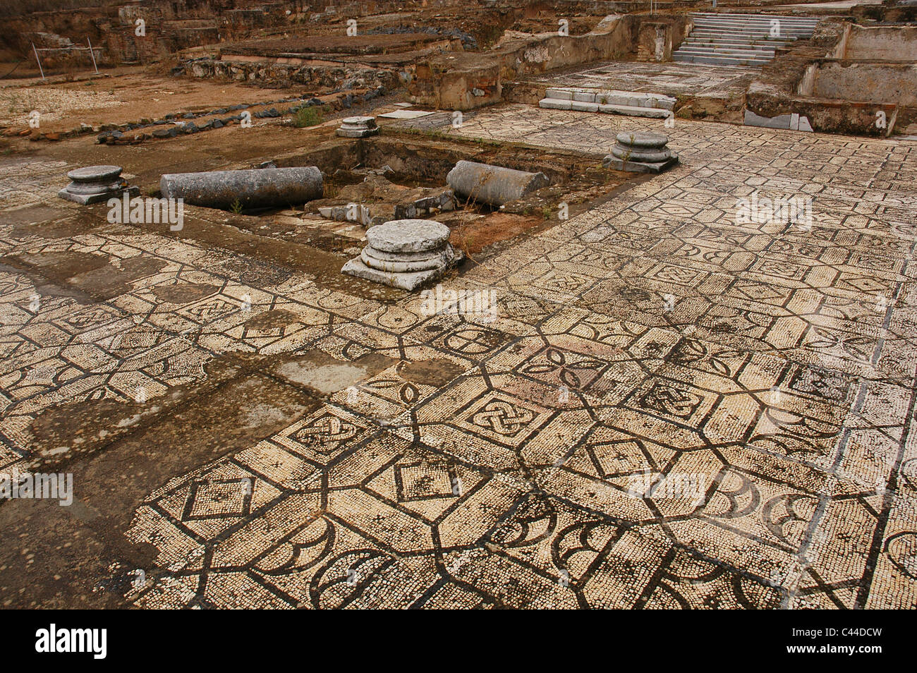 Pisoes Villa Romana (1 al iv secolo D.C.). Pavimento a mosaico. Vicino a Beja. El Alentejo. Il Portogallo. Foto Stock