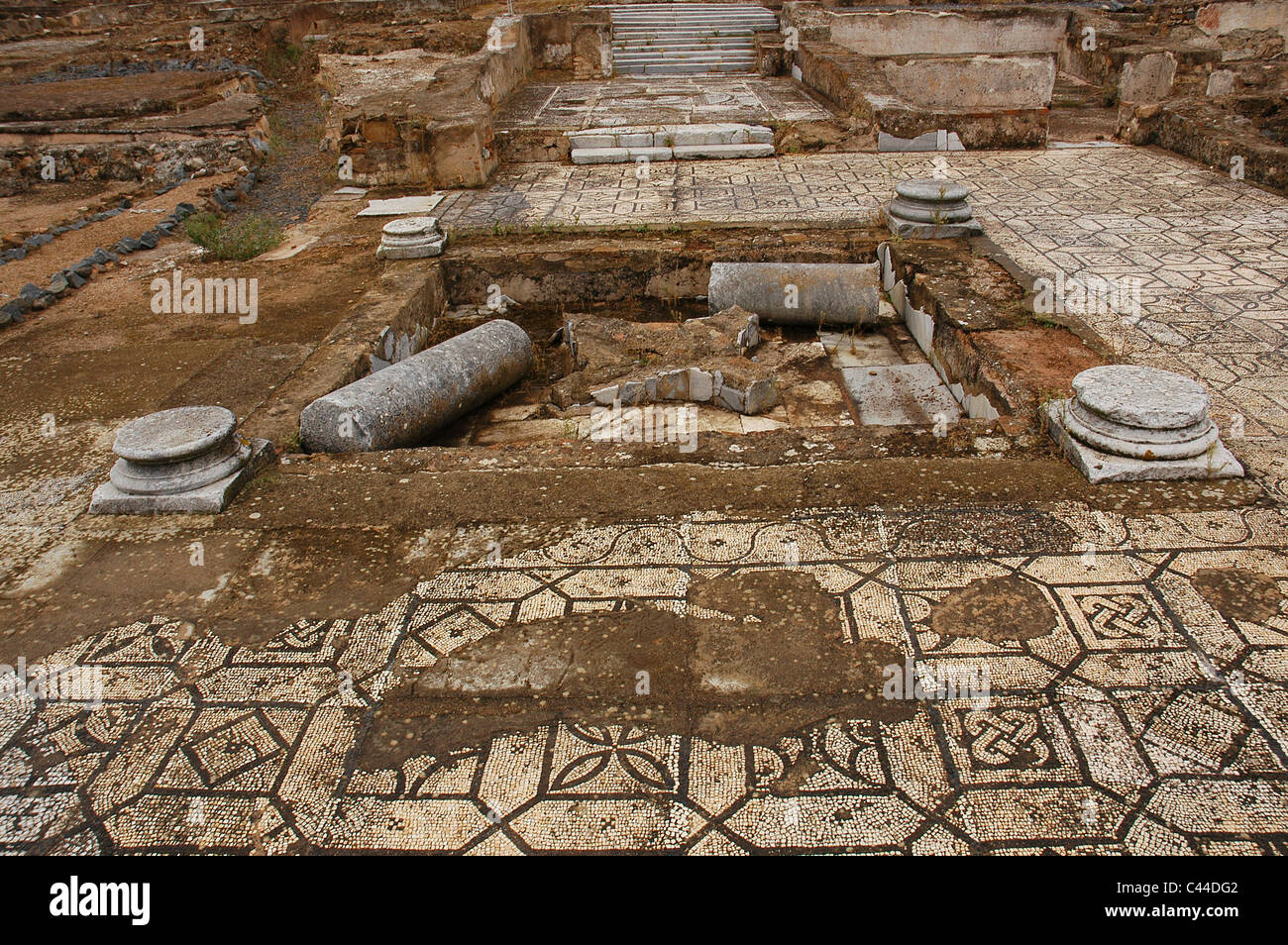 Pisoes Villa Romana (1 al iv secolo D.C.). Pavimento a mosaico. Vicino a Beja. El Alentejo. Il Portogallo. Foto Stock