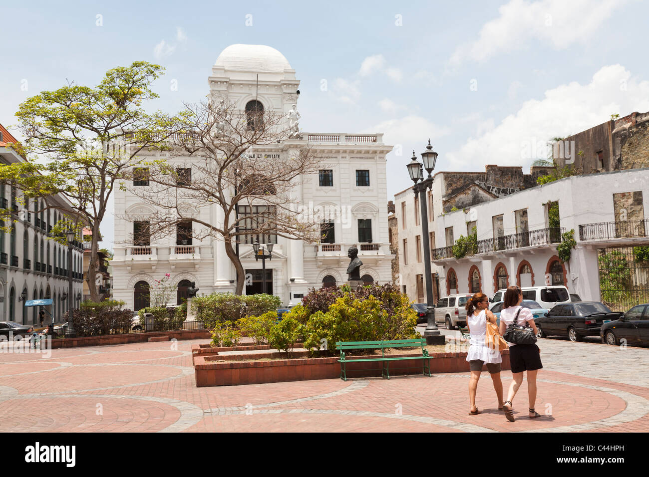 Palacio Municipal e Plaza Catedral, Casco Viejo, Panama City Foto Stock