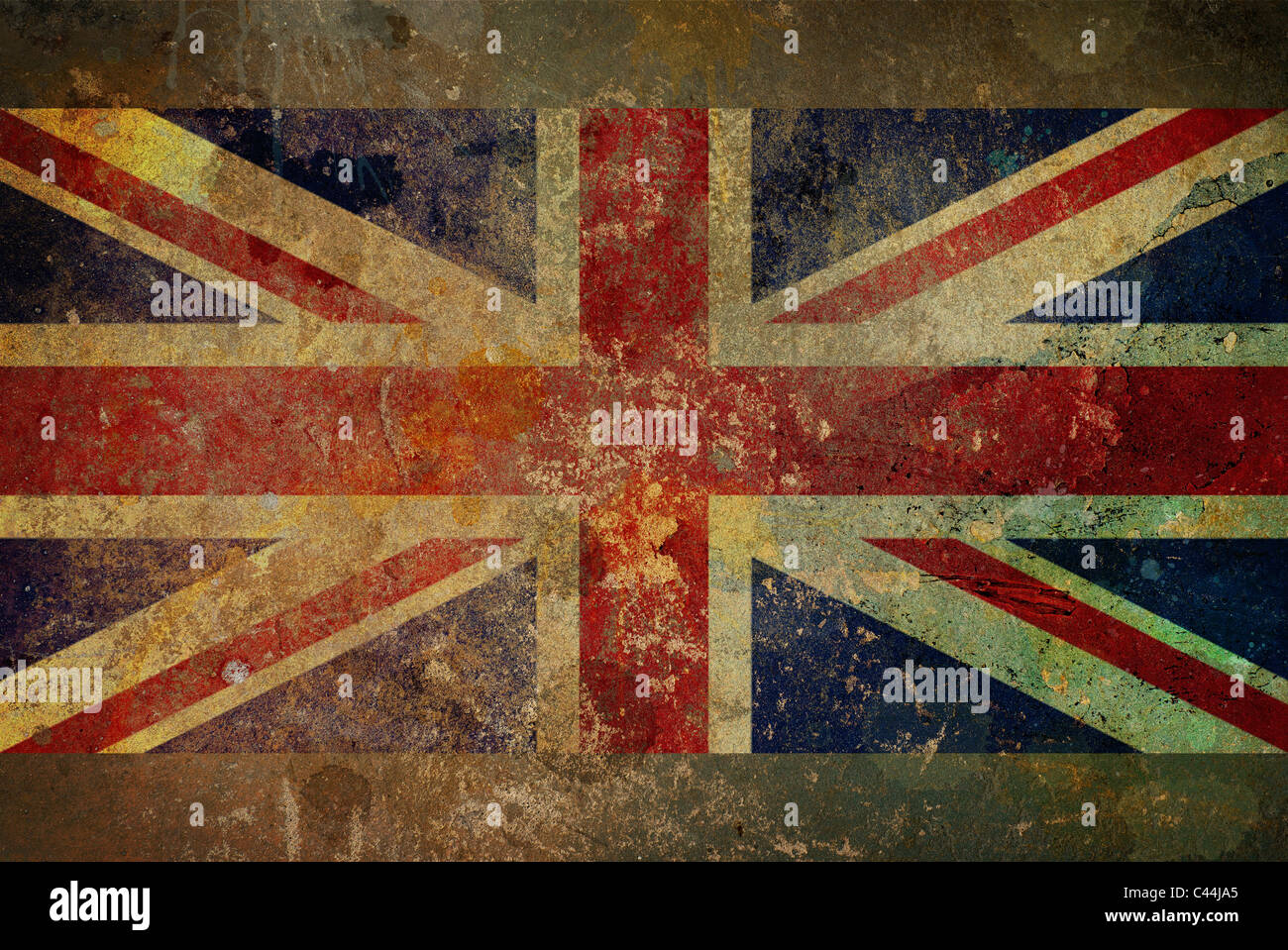 Illustrazione di un stile grunge bandiera britannica - Union Jack sulla ruvida la superficie della pietra Foto Stock