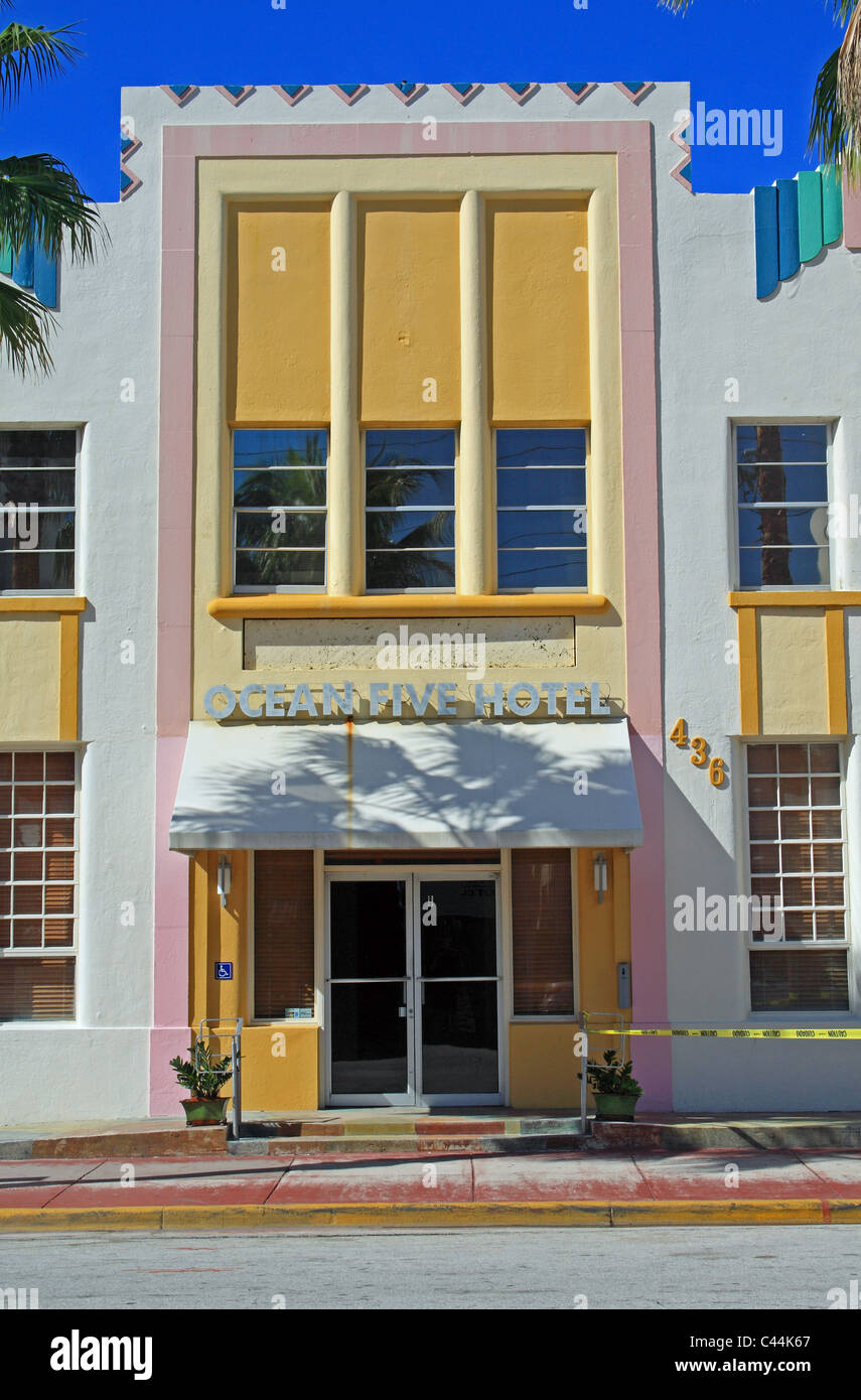 Ocean Five Hotel Art Deco District, Ocean Drive e South Miami Beach, Florida, Stati Uniti d'America Foto Stock