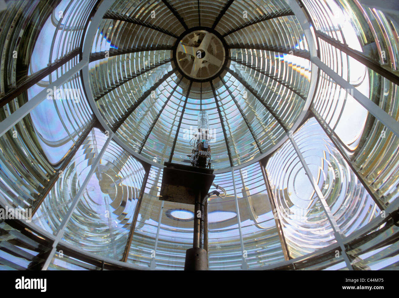 Interno del primo ordine lente di Fresnel in Sant Agostino faro in Saint Johns County, Florida Foto Stock