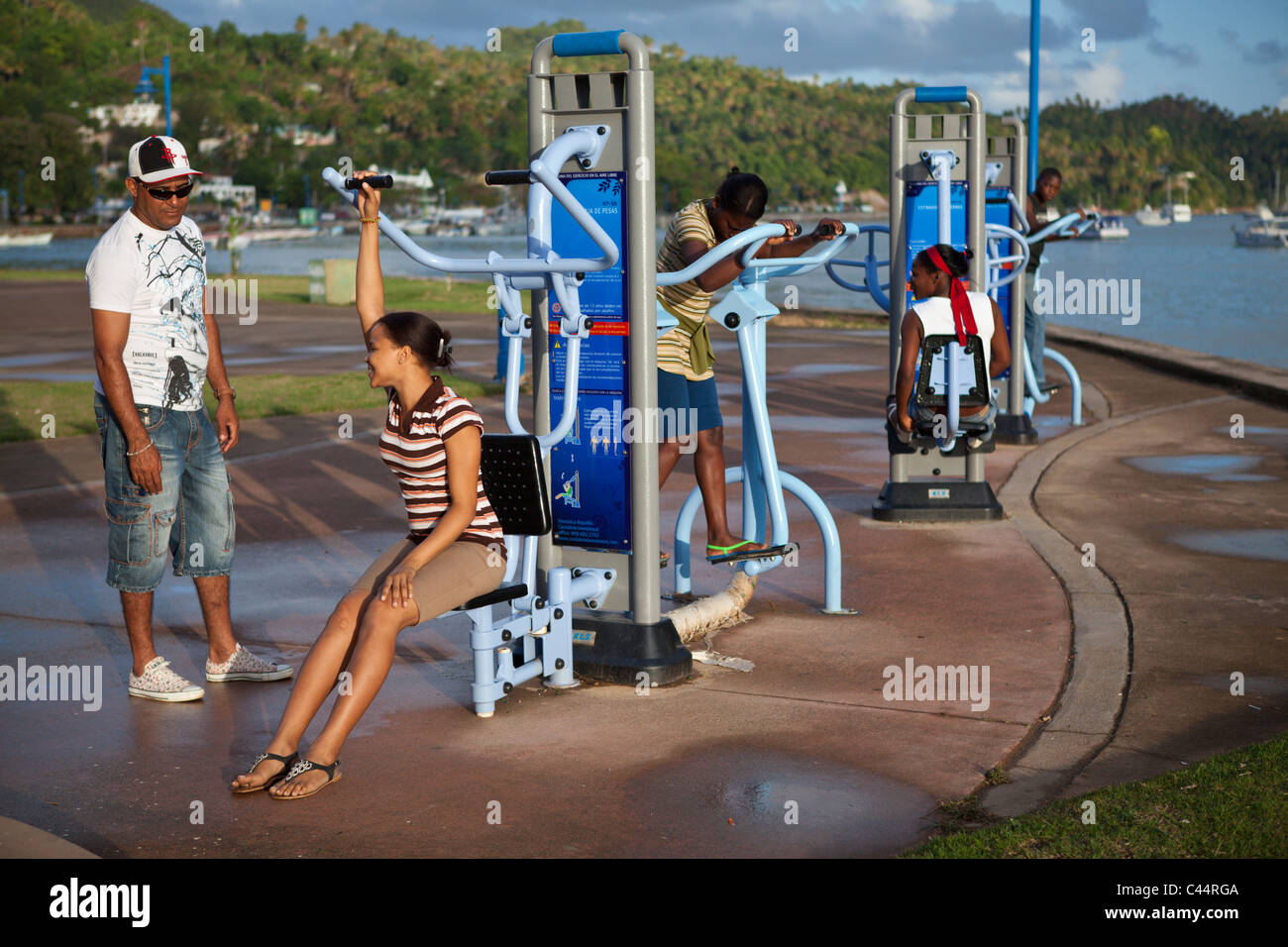 Lavorare fuori al lungomare di Samana, penisola di Samana, Repubblica Dominicana Foto Stock