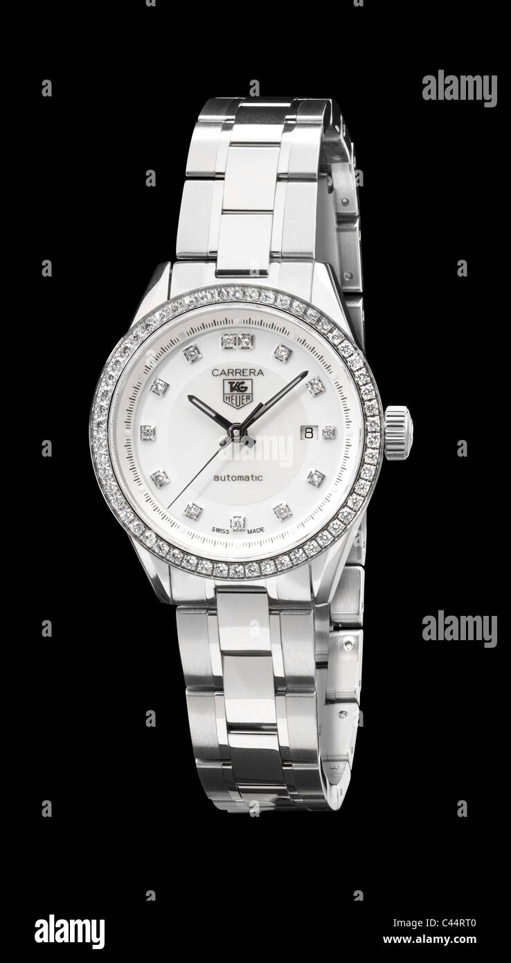 Orologio di lusso automatico Carrera CON set di diamanti da donna TAG Foto Stock