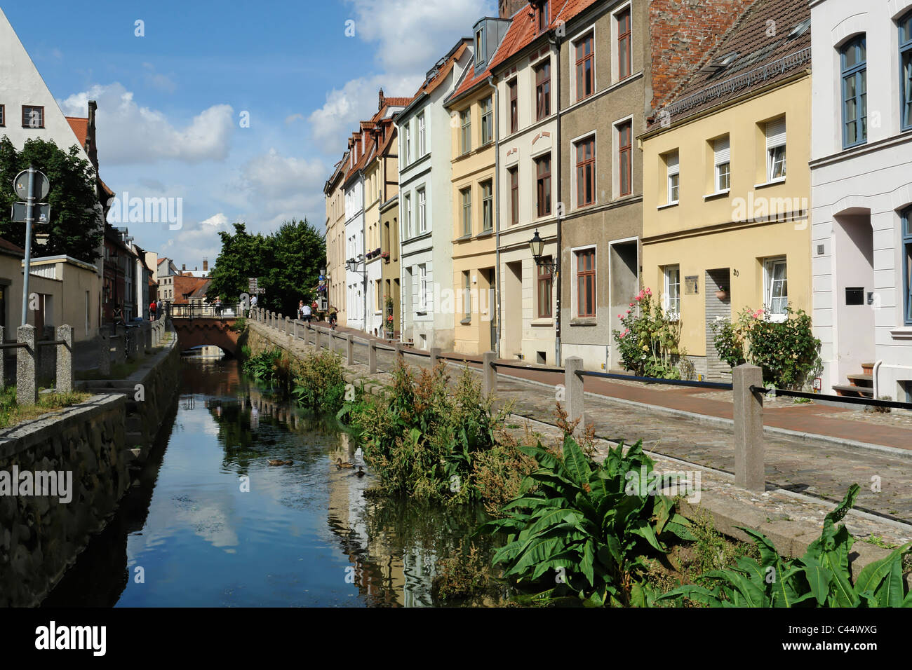 Germania, Meclemburgo-Pomerania occidentale, Wismar, pit, fiume, flusso, artificialmente, corso d'acqua, canali, Acque, Piante, architettura, Foto Stock