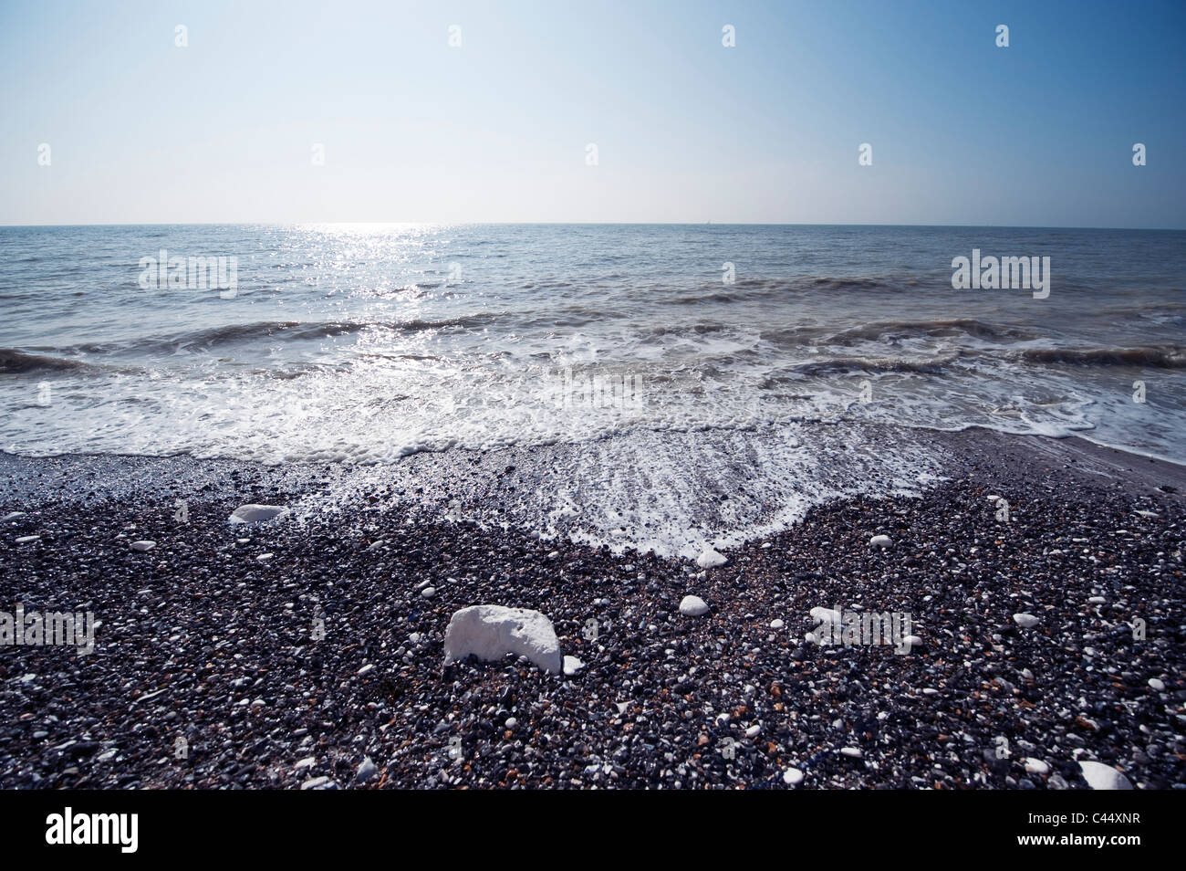 Spiaggia ghiaiosa con grumi di gesso a Beachy Head in East Sussex affacciata sul canale in lingua inglese Foto Stock