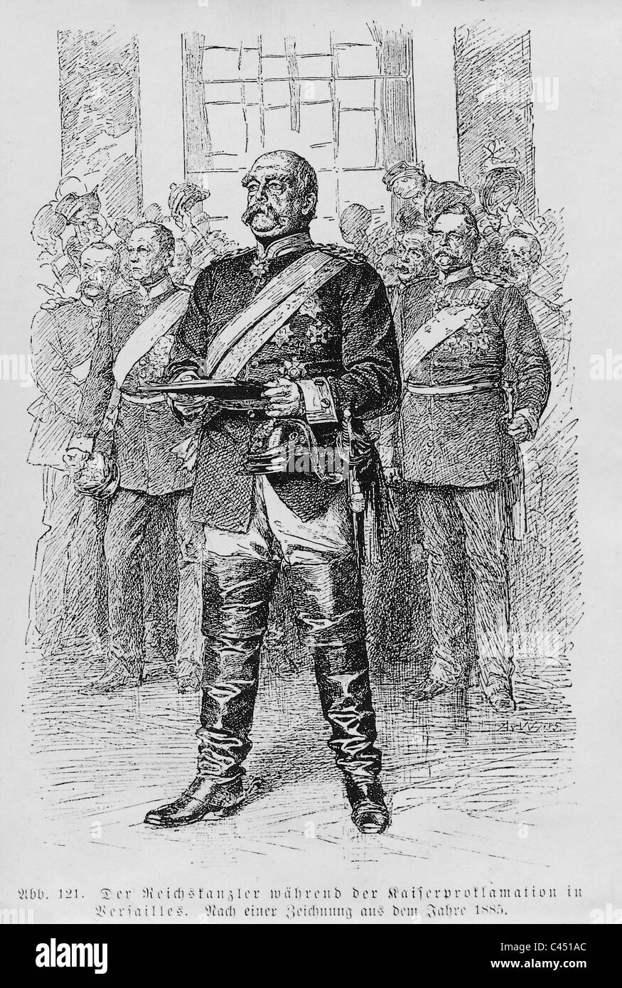 Otto von Bismarck durante la proclamazione dell'imperatore tedesco a Versailles, 1871 Foto Stock